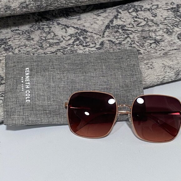 NEW Kenneth Cole Boho Gradient Square Lens Sunglasses in Rose Gold - Picture 2 of 6